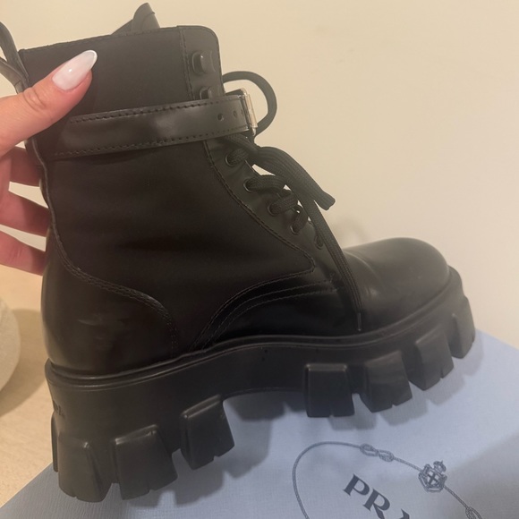 Prada Monolith Pouch-Detail Leather and Nylon Boots in Black Size 37 - Picture 10 of 12